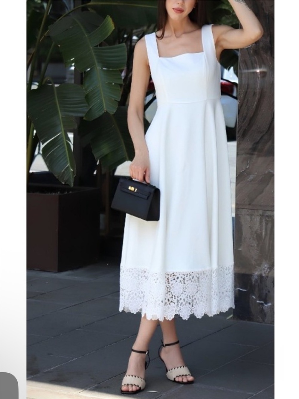 NWT Fehaute White Lace Square Neck A-Line Maxi Dress Bridal Shower Wedding 2